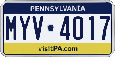 PA license plate MYV4017