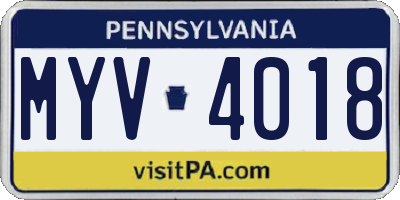 PA license plate MYV4018