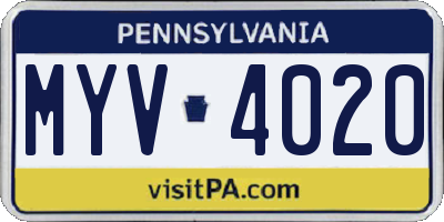 PA license plate MYV4020