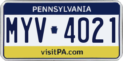 PA license plate MYV4021