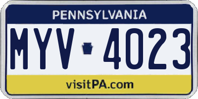 PA license plate MYV4023