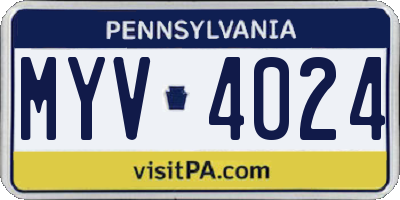 PA license plate MYV4024