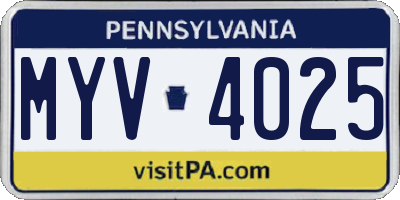 PA license plate MYV4025