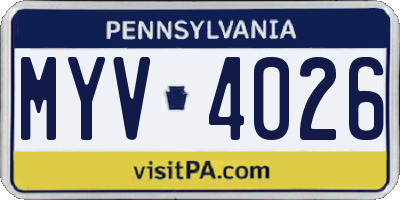 PA license plate MYV4026