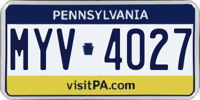 PA license plate MYV4027