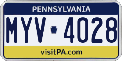 PA license plate MYV4028