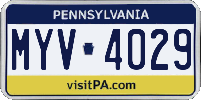 PA license plate MYV4029