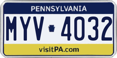PA license plate MYV4032