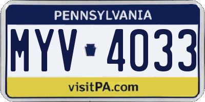 PA license plate MYV4033