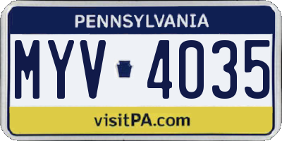 PA license plate MYV4035