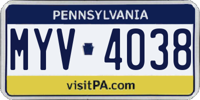 PA license plate MYV4038