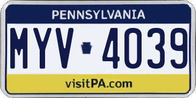 PA license plate MYV4039