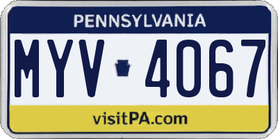 PA license plate MYV4067
