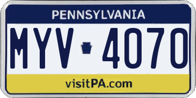 PA license plate MYV4070