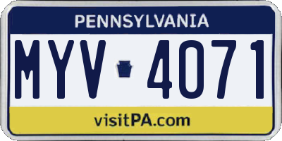PA license plate MYV4071