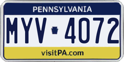 PA license plate MYV4072