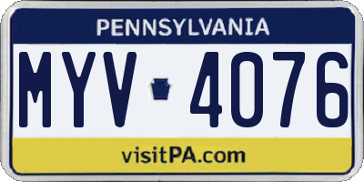 PA license plate MYV4076