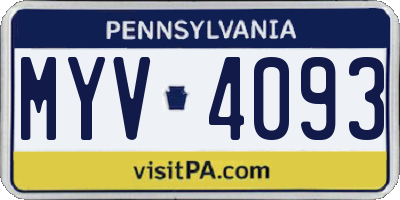 PA license plate MYV4093