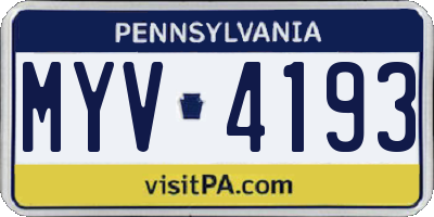PA license plate MYV4193