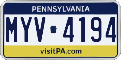 PA license plate MYV4194