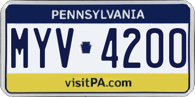 PA license plate MYV4200