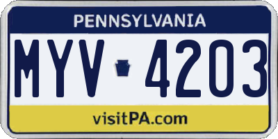PA license plate MYV4203