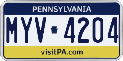 PA license plate MYV4204