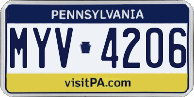 PA license plate MYV4206