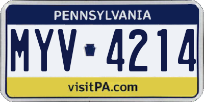 PA license plate MYV4214