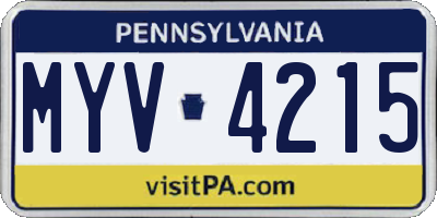 PA license plate MYV4215
