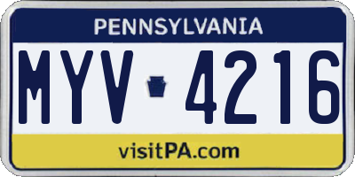 PA license plate MYV4216