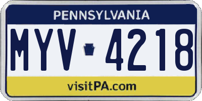 PA license plate MYV4218