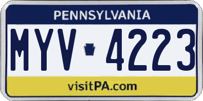 PA license plate MYV4223