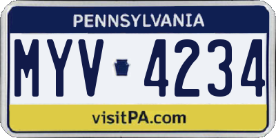 PA license plate MYV4234
