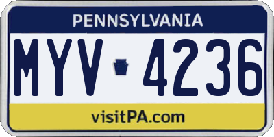 PA license plate MYV4236