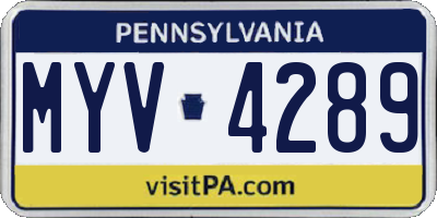PA license plate MYV4289
