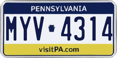 PA license plate MYV4314