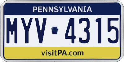 PA license plate MYV4315
