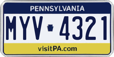 PA license plate MYV4321