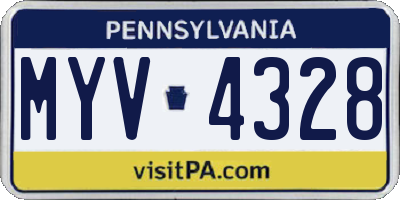 PA license plate MYV4328