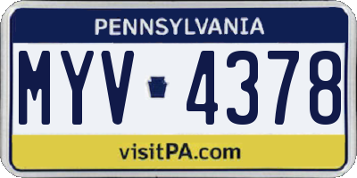 PA license plate MYV4378