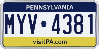 PA license plate MYV4381