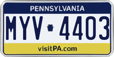 PA license plate MYV4403