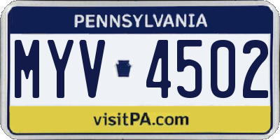 PA license plate MYV4502