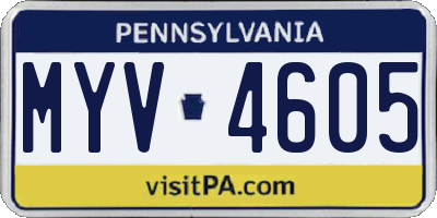 PA license plate MYV4605