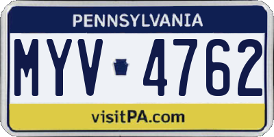 PA license plate MYV4762