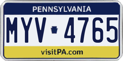 PA license plate MYV4765