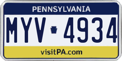 PA license plate MYV4934