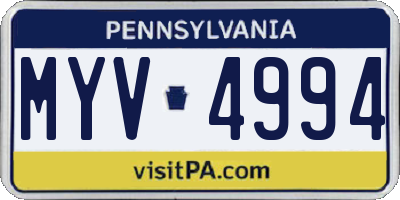 PA license plate MYV4994