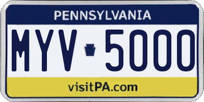 PA license plate MYV5000